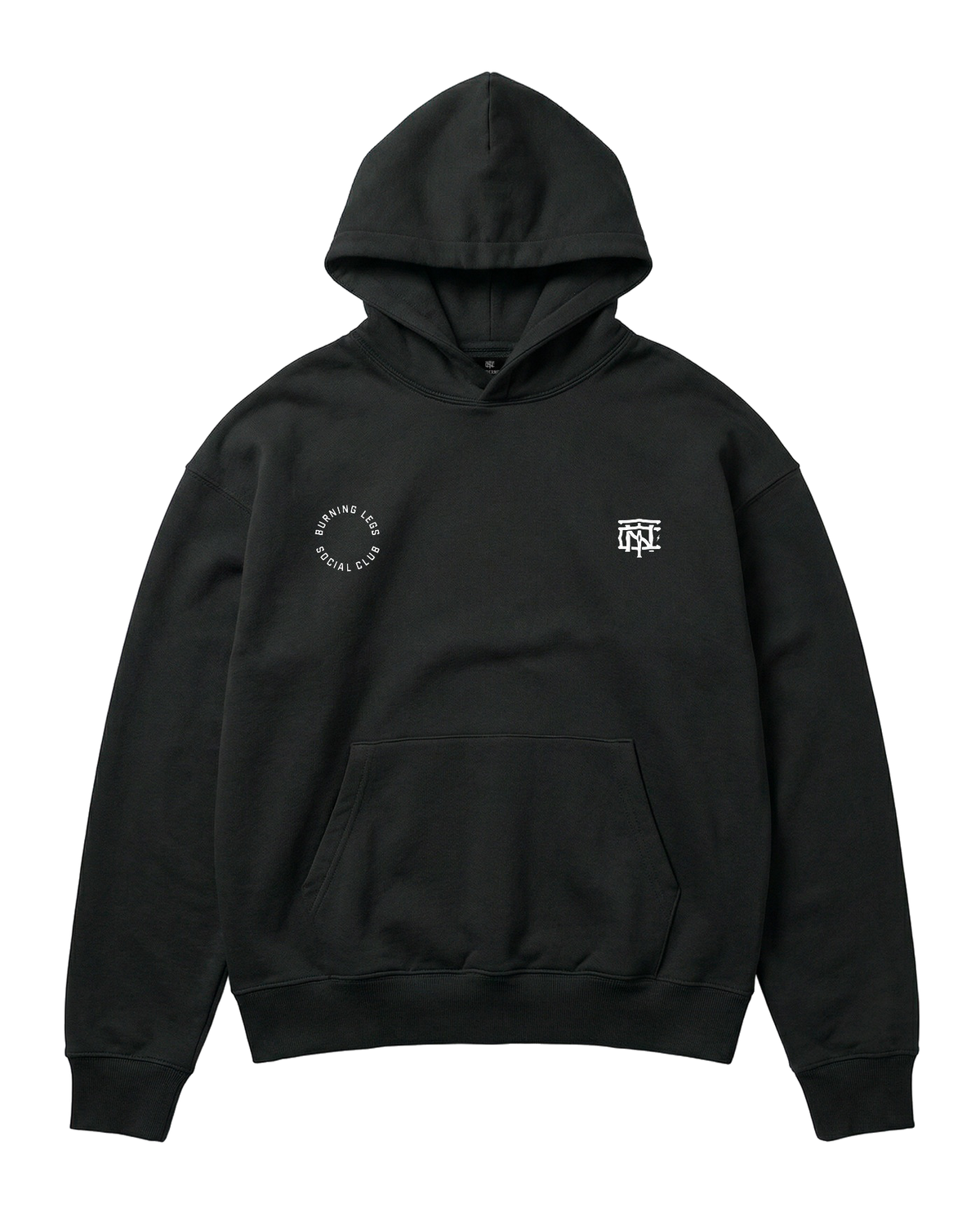 Burning Legs Social Club Oversize Hoodie Black — front, chest logo — Ansicht 5