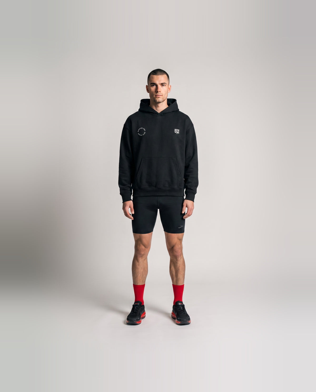Burning Legs Social Club Oversize Hoodie Black — model front — Ansicht 2