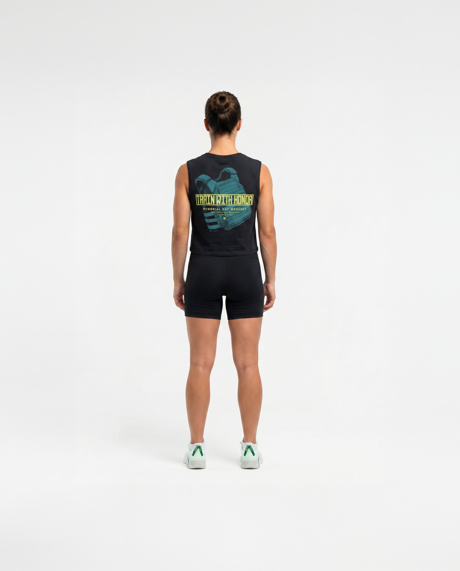 Train With Honor Cropped Tank Top Washed Grey - Model Back — Ansicht 4