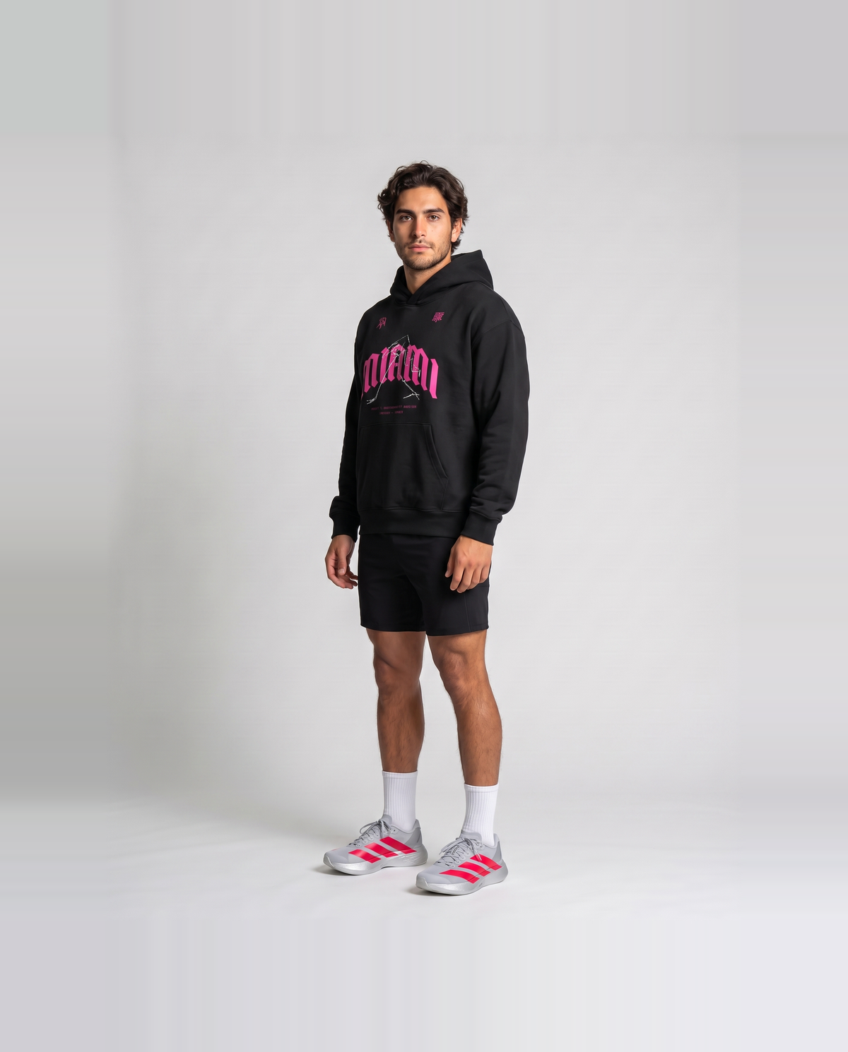 Thundernoise x Sergio Martín Miami Edition Oversize Hoodie Black - model three quarter — Vue 3