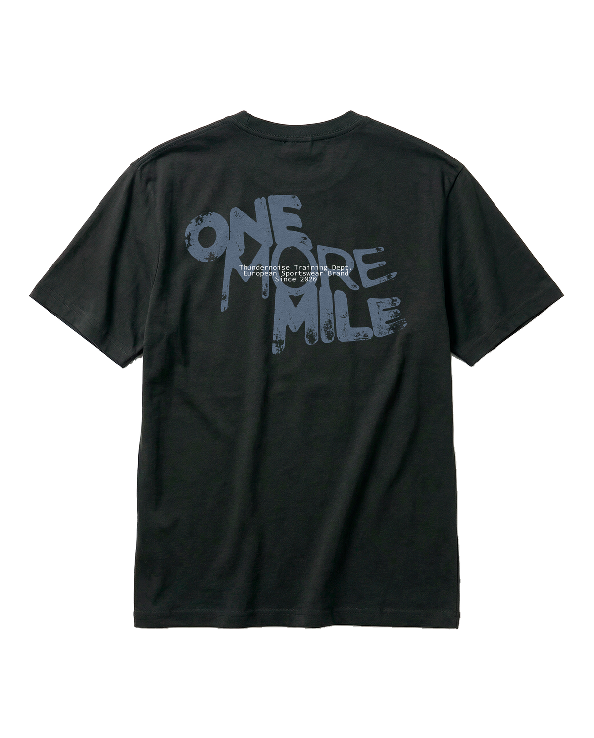 One More Mile t-shirt in black — back with the dripping ONE MORE MILE graffiti print in slate blue — Ansicht 1