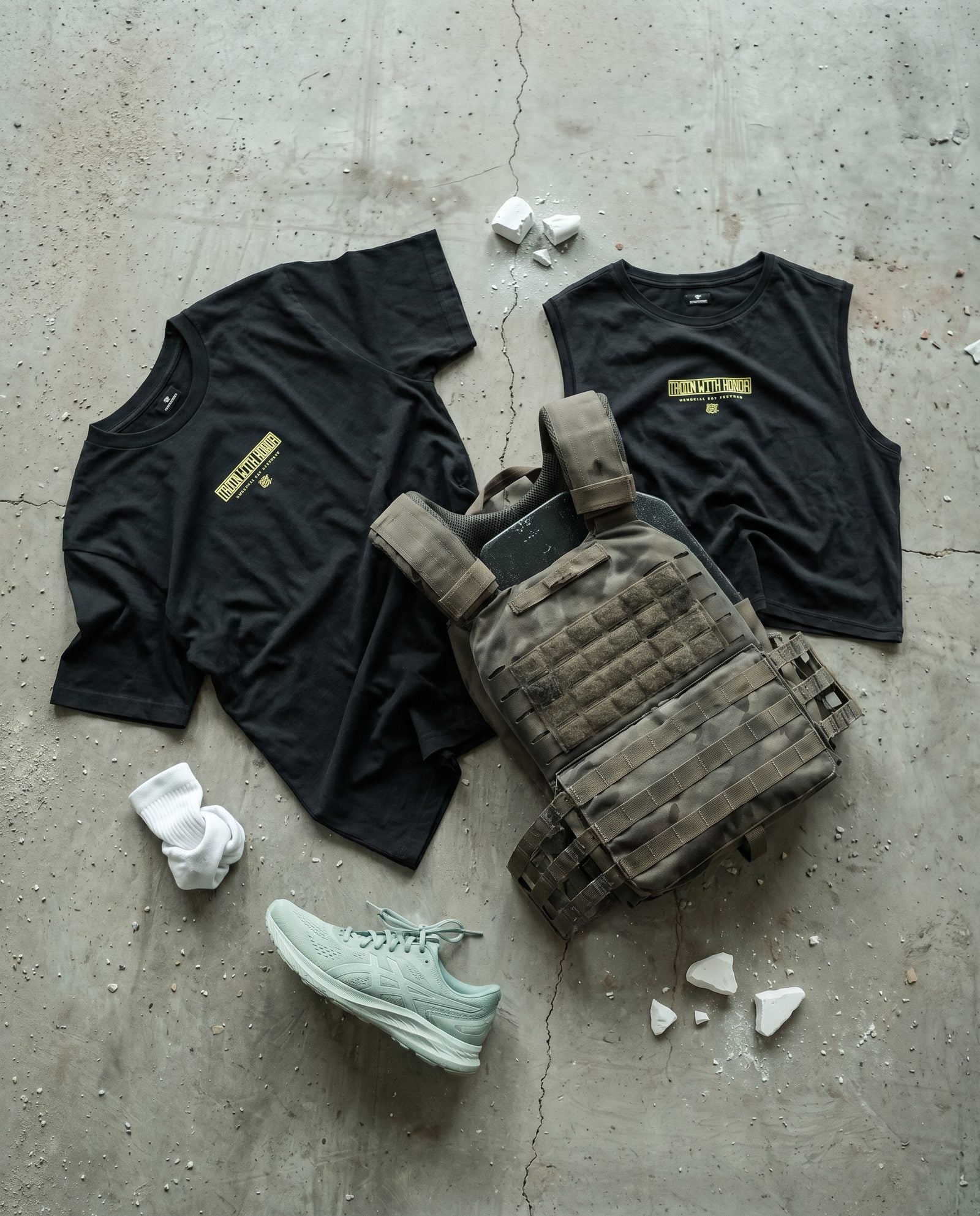 Murph Day '26 Edition — flatlay with vest and shoes