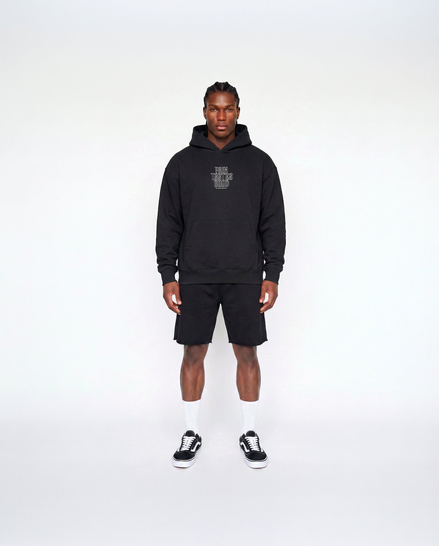 Pain Tastes Good Oversize Hoodie Black - Model Front