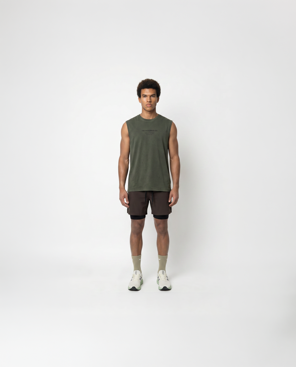 Lift Heavy Run Fast Tank Top Khaki - Model Front — View 2
