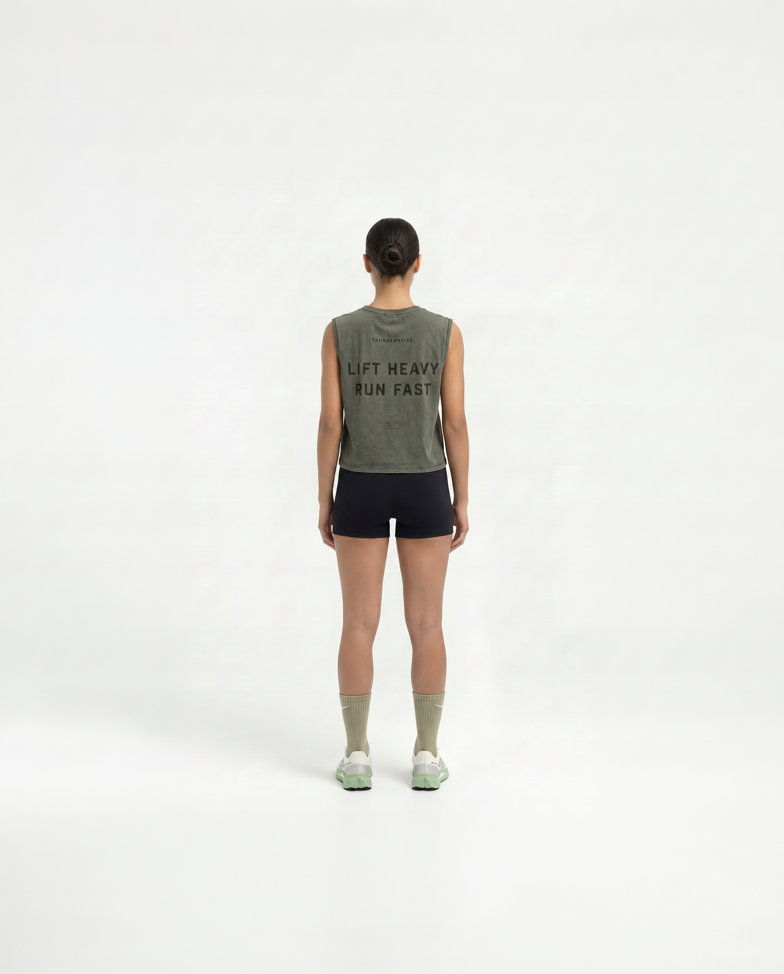 Lift Heavy Run Fast Cropped Tank Top Khaki - Model Back — View 3
