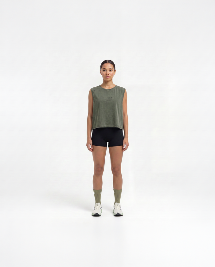 Lift Heavy Run Fast Cropped Tank Top Khaki - Model Front