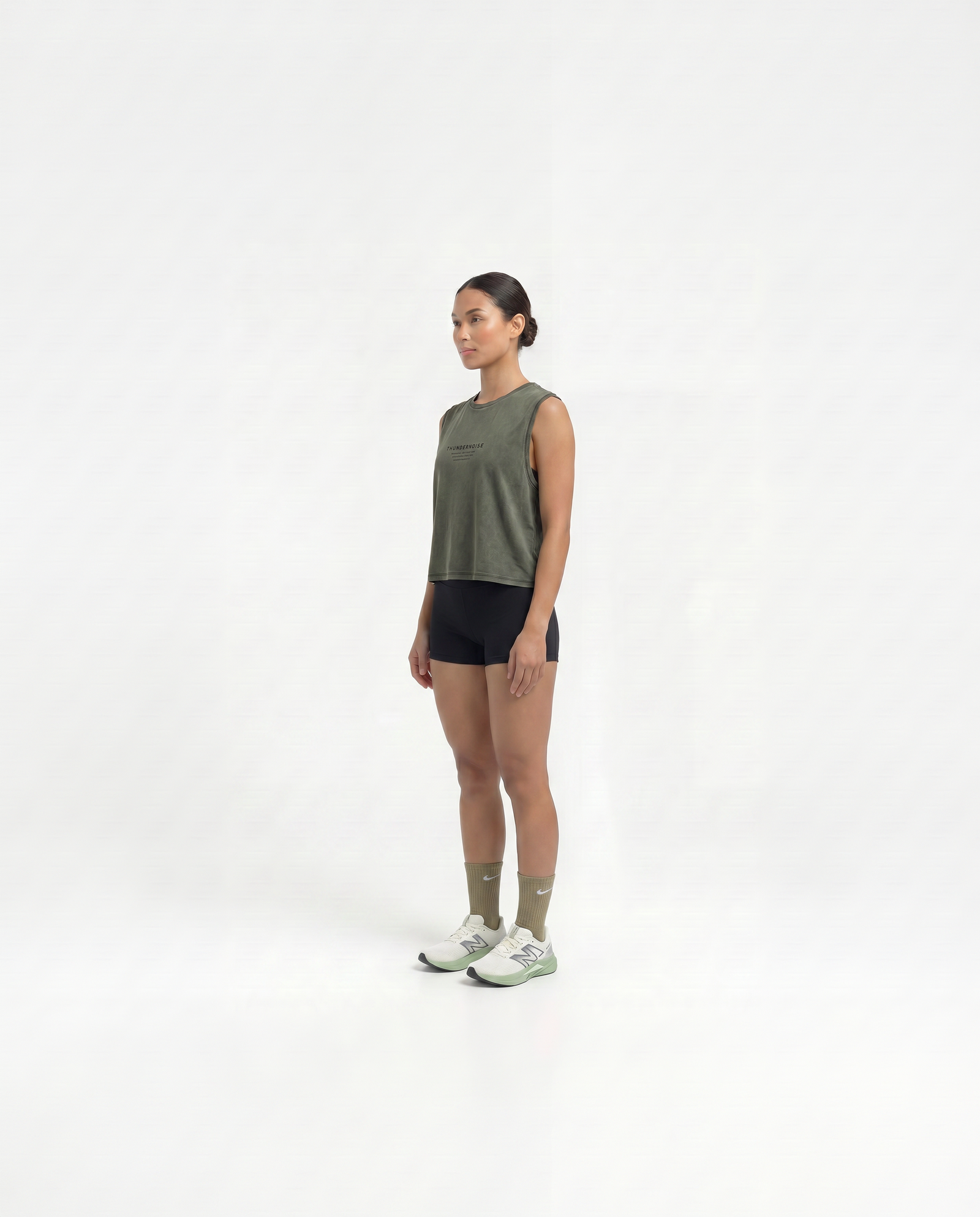 Lift Heavy Run Fast Cropped Tank Top Khaki - Model Side — View 4
