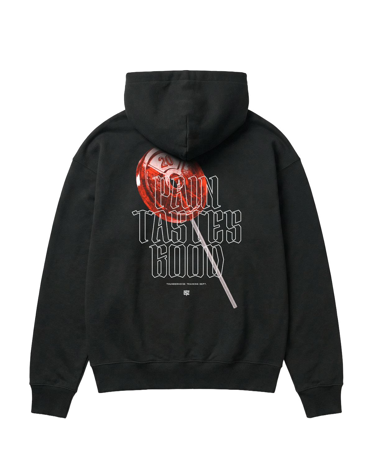 Pain Tastes Good Oversize Hoodie Black - Back — Vista 1
