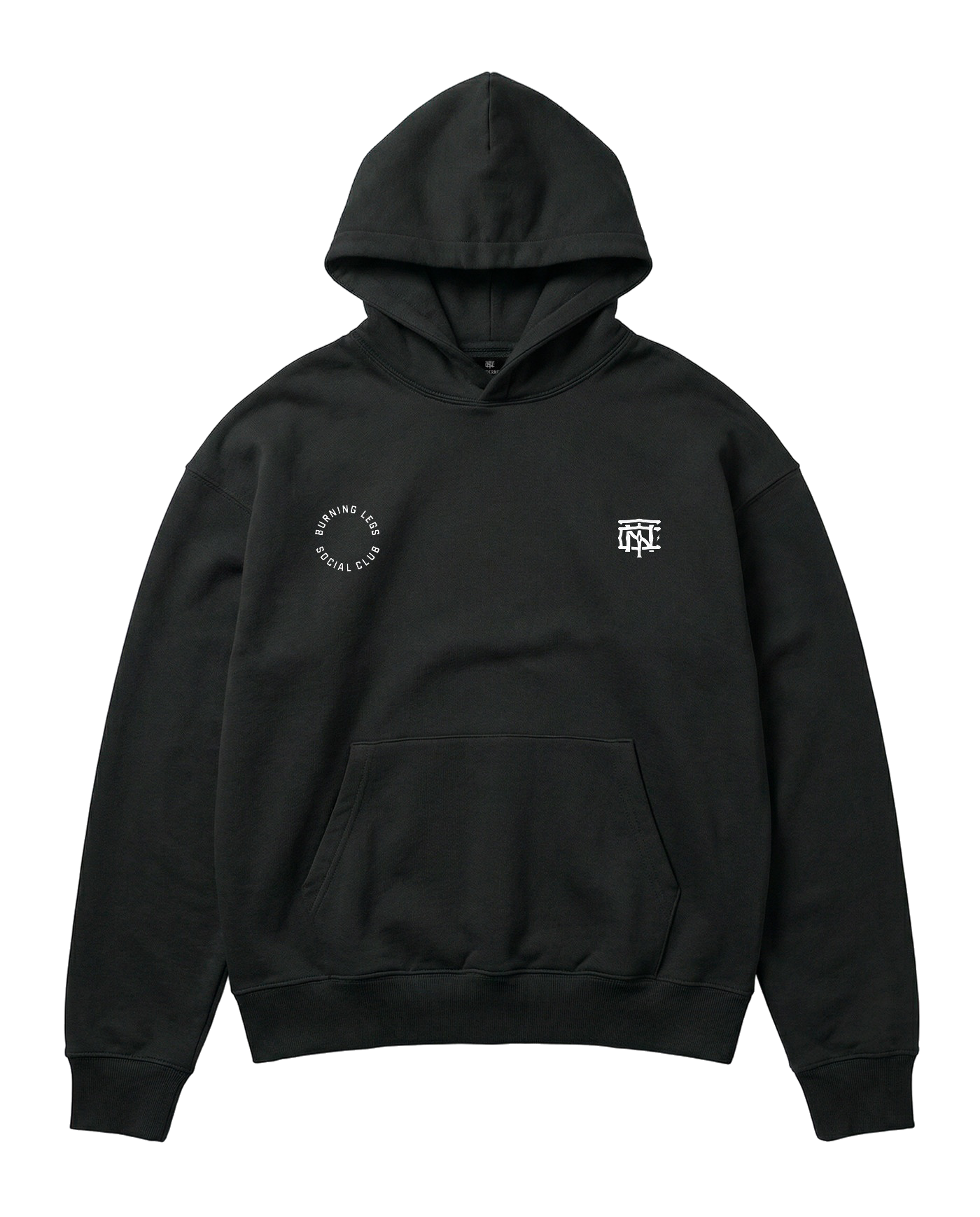 Burning Legs Social Club Oversize Hoodie Black — front, chest logo — Vista 5
