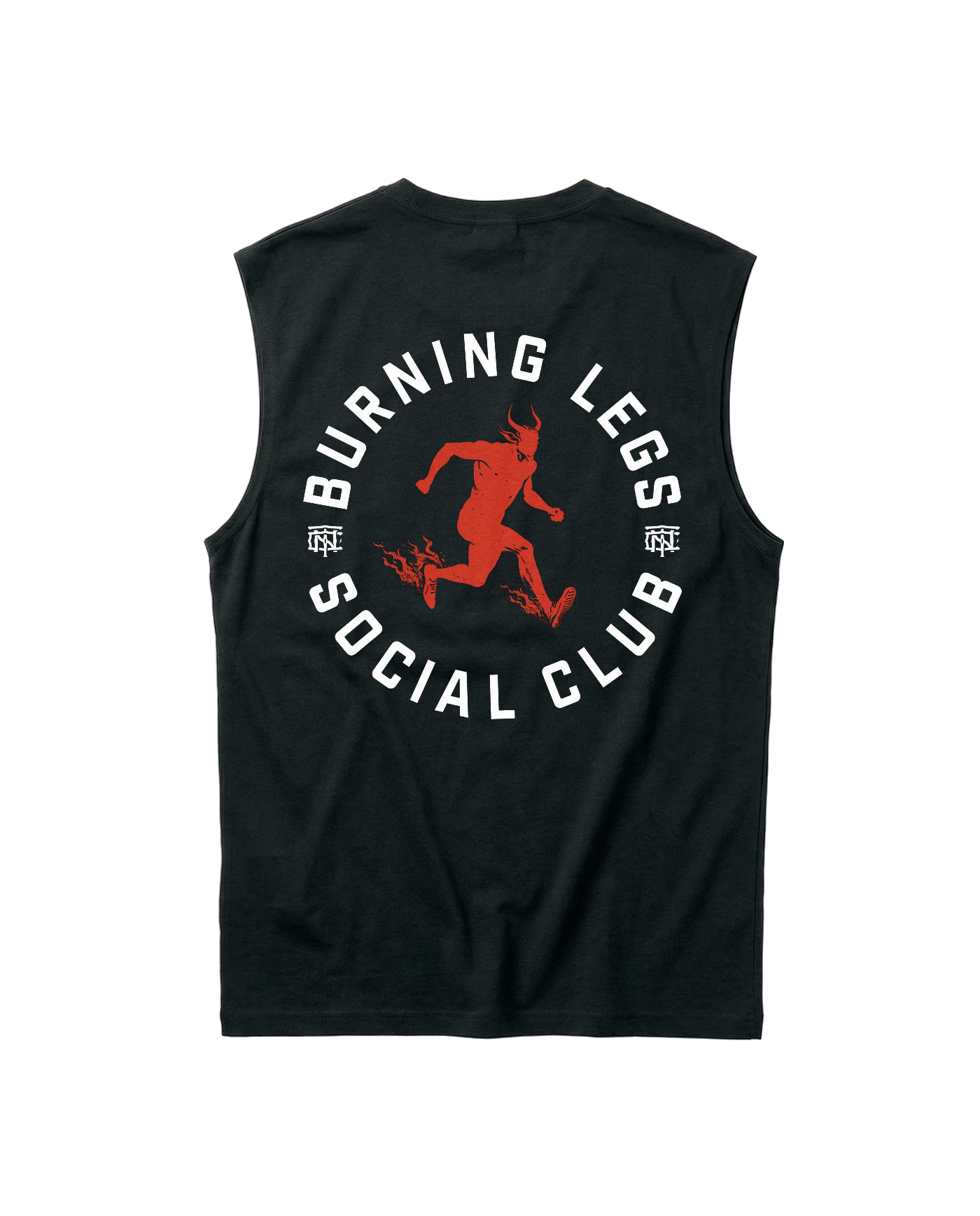 Burning Legs Social Club Tank Top Black — back print, red running devil — Ansicht 1
