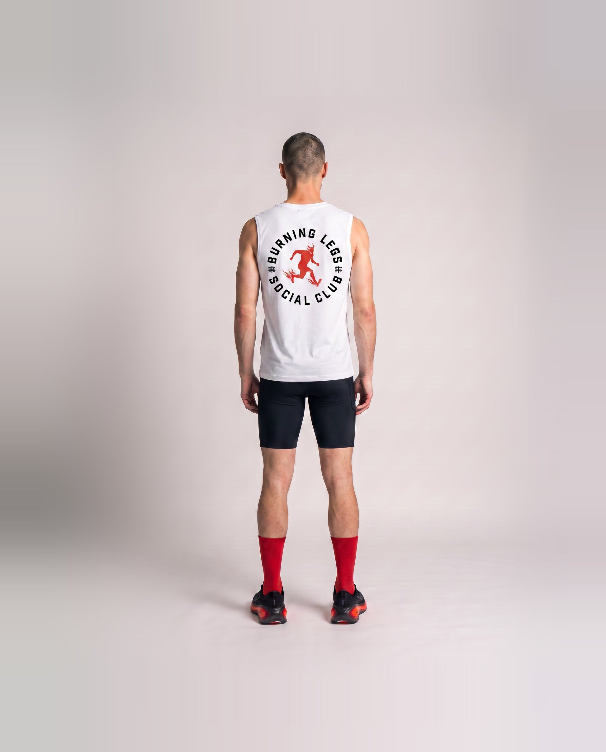 Burning Legs Social Club Tank Top White — model back