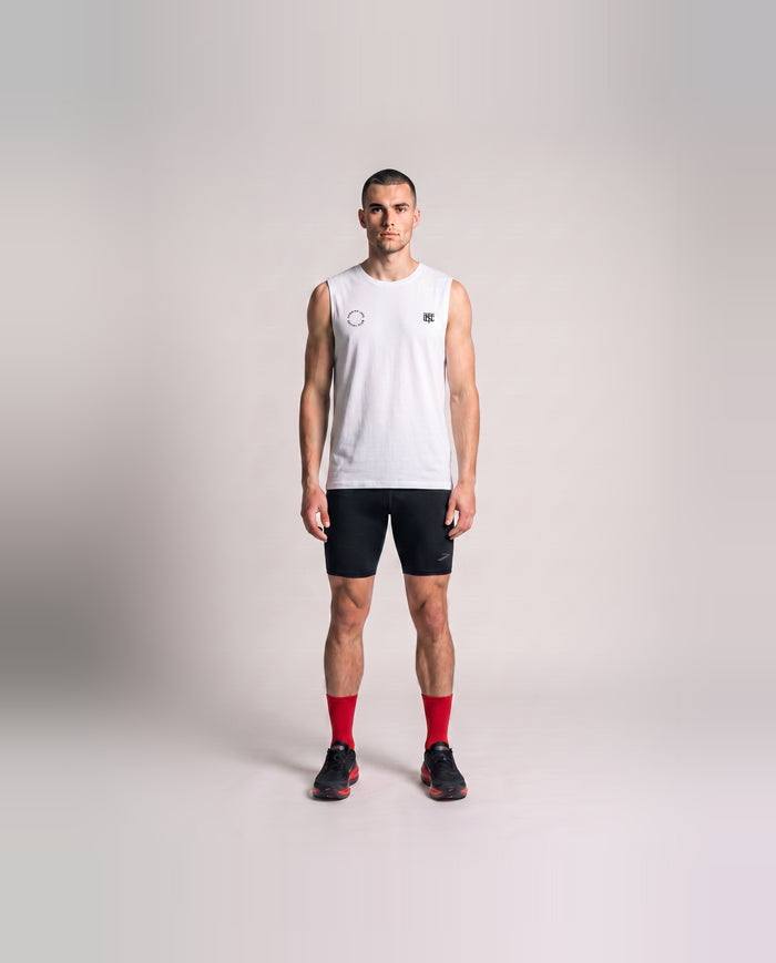 Burning Legs Social Club Tank Top White — model front