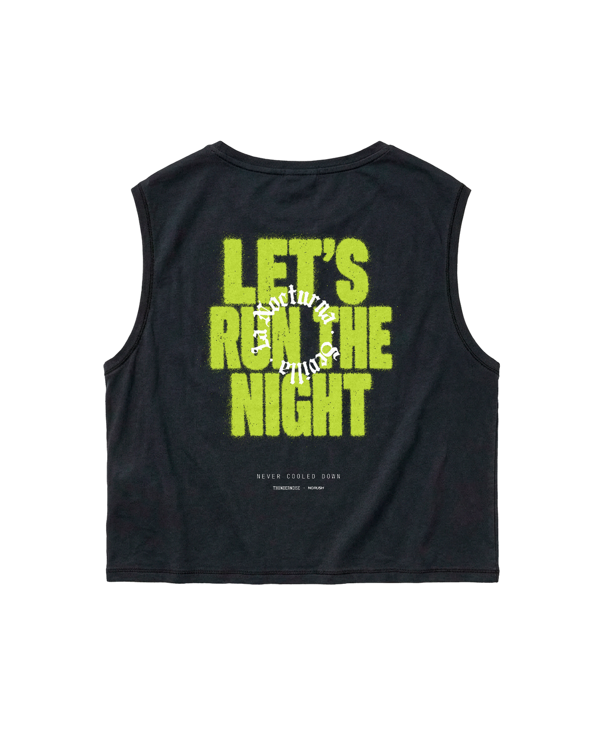Let's Run the Night cropped tank top in black — back with LET'S RUN THE NIGHT sprayed in electric lime around the La Nocturna Sevilla seal — Ansicht 1
