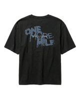 One More Mile oversize t-shirt in black — back with the dripping ONE MORE MILE graffiti print in slate blue