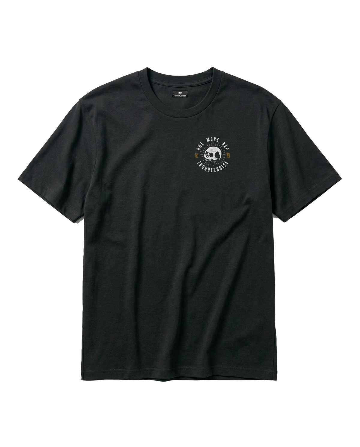 One More Rep t-shirt in black — front with the halftone skull seal ringed by ONE MORE REP at the chest — Ansicht 5
