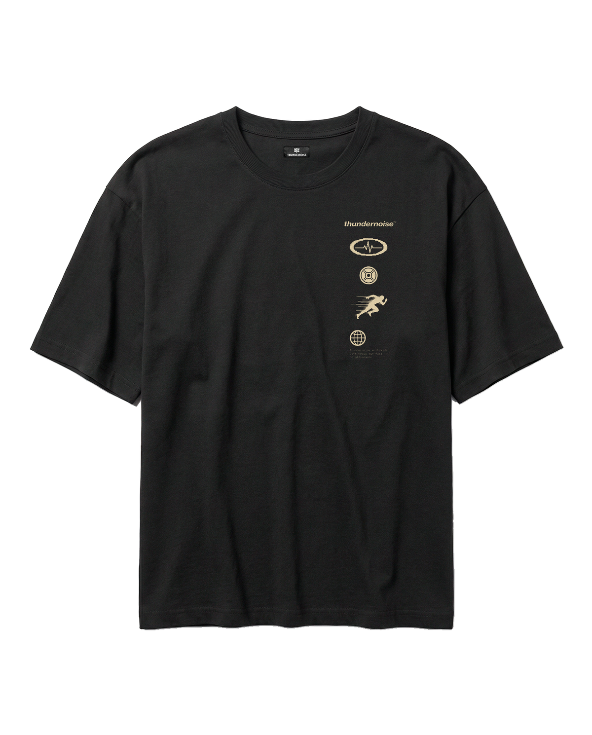 Strong Enough to Run oversize t-shirt in black — front with the right-chest column of pulse, plate, sprinter and globe markers — Ansicht 5
