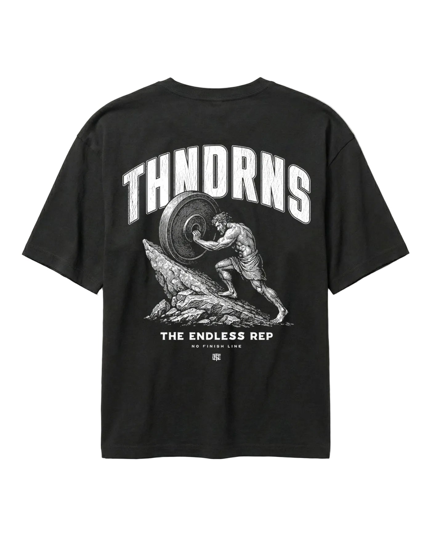 Sisyphus Relaxed Tee Black - Mockup Back — Vista 1
