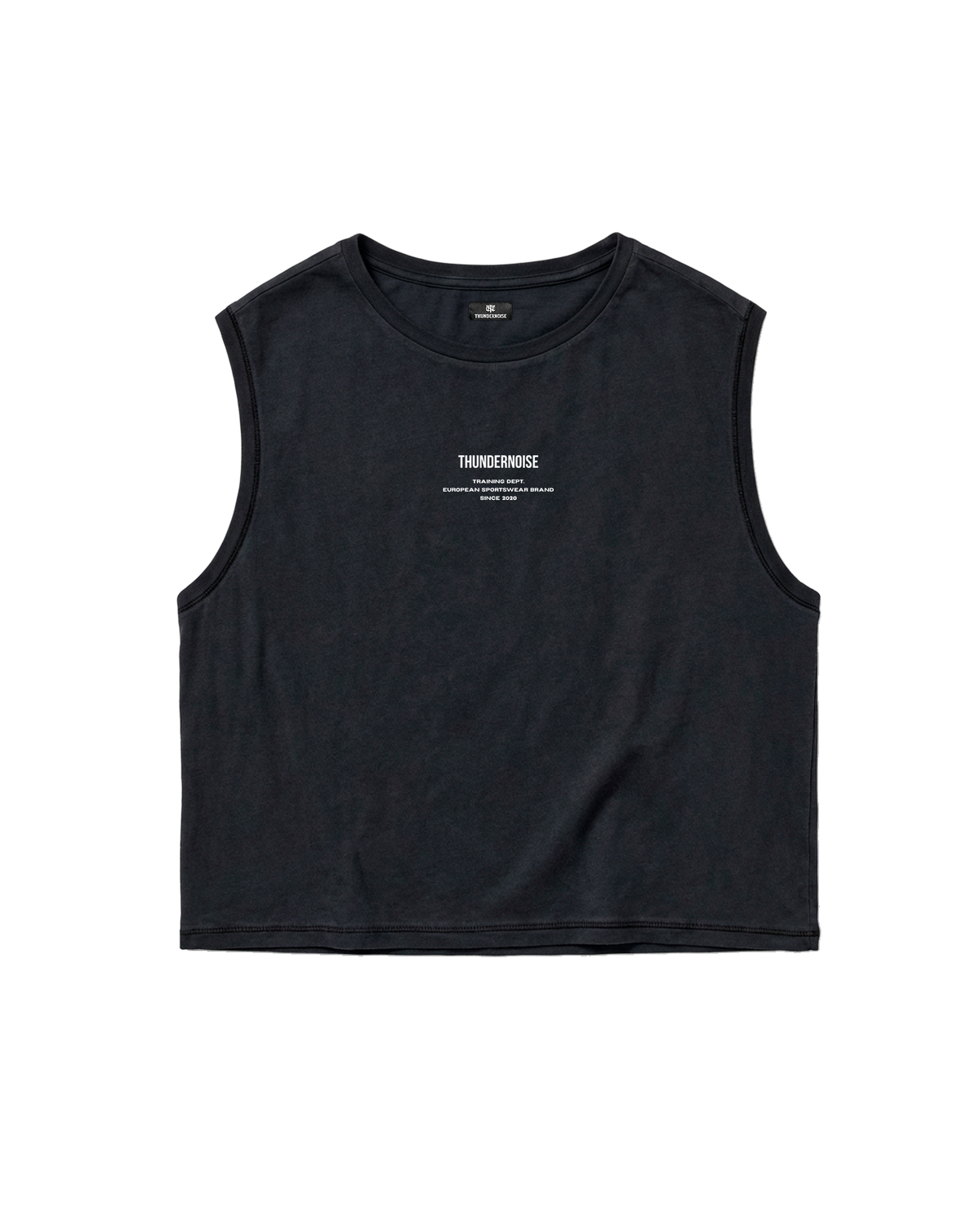 Today Was My Rest Day cropped tank top in black — front with the compact Thundernoise chest mark in white — Ansicht 5

