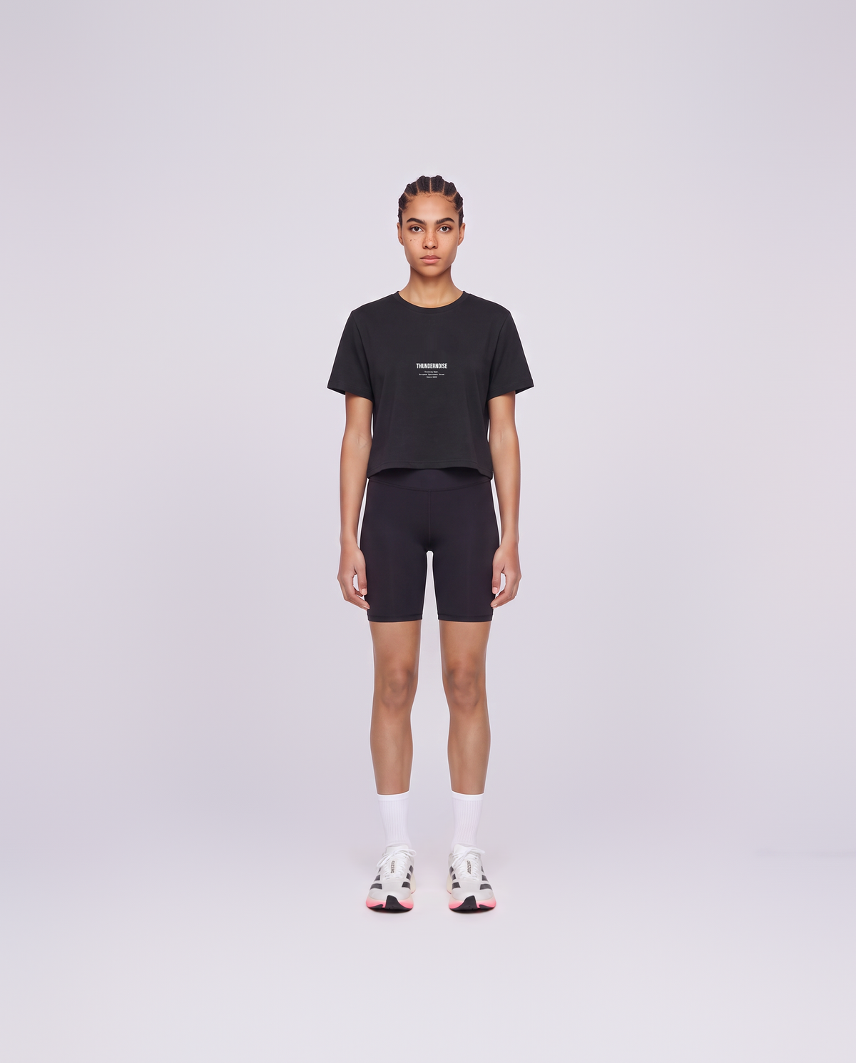 Training Dept. triblend cropped t-shirt in black on model — front view — Vista 2
