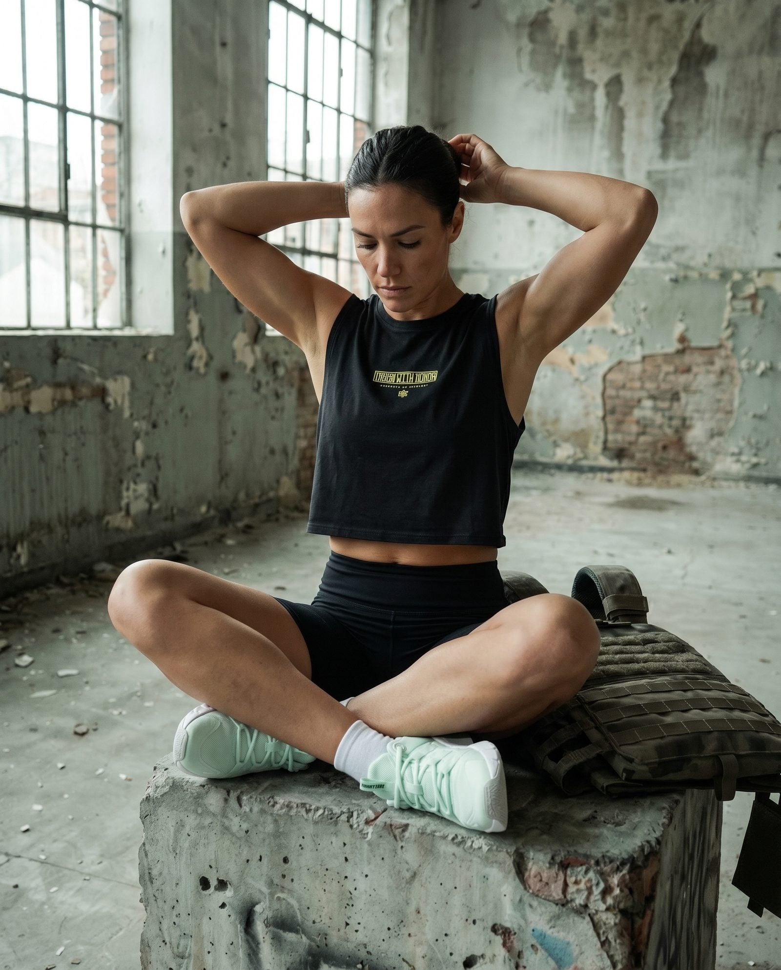 Train with Honor — women's crop tank seated